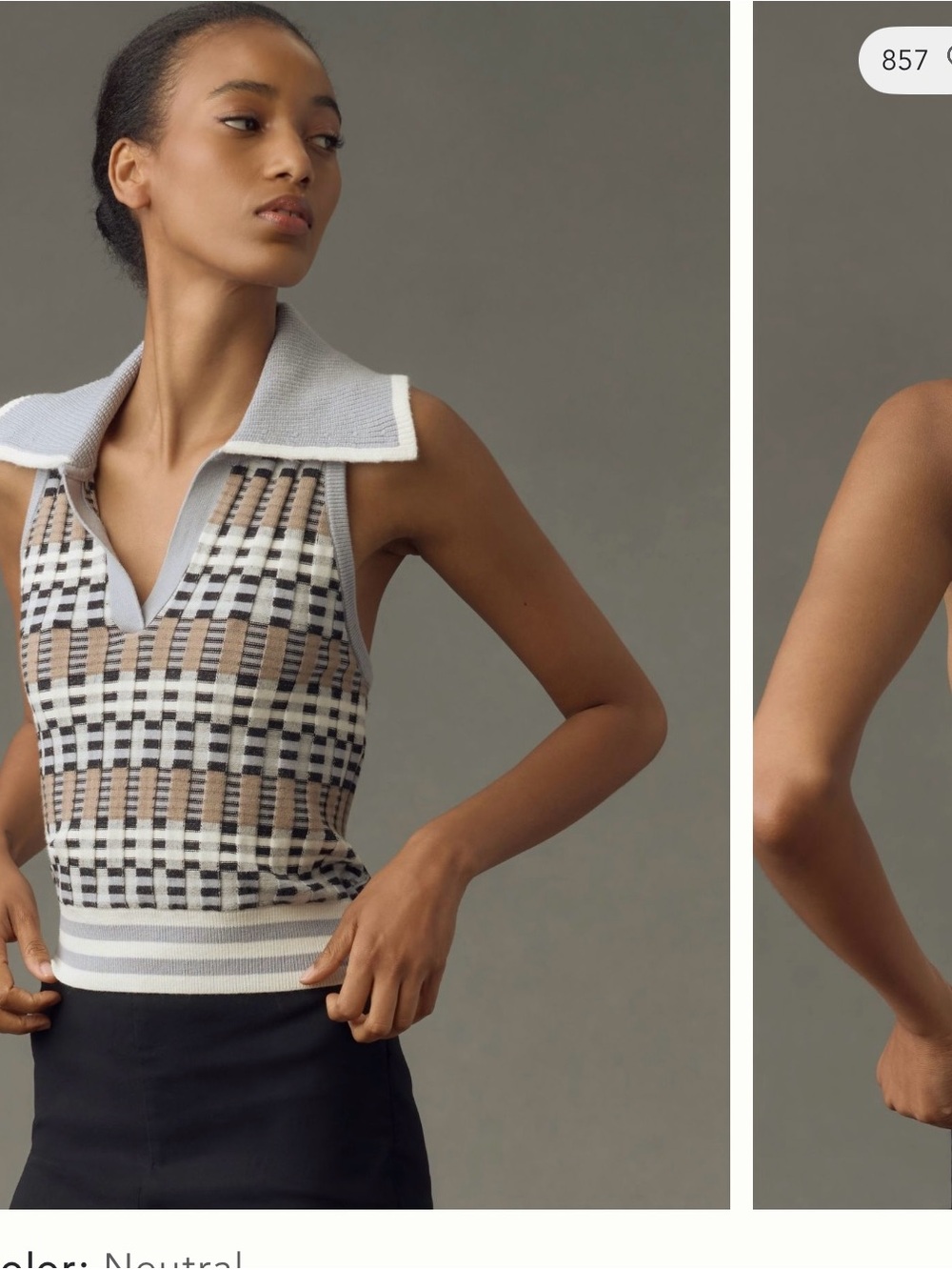 Anthropologie Grey, Black, White & Tan Patterned Knit Tank NWT - Picture 2 of 8